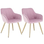 WOLTU Lot de 2 Chaises de Salle à Manger avec accoudoirs, Chaise de Salon Structure en métal et Assise en Velours,Rose BH232rs-2