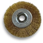 Brosse circulaire laiton ø 125 mm Epaisseur 1 rang Fil souple 0.20 mm ondulé Alésage 16 mm Touret meuleuse affûteuse ponceuse Brossage décapage