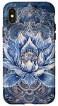 Coque pour iPhone X/XS Bleu Vintage Paisley Fleur de Lotus Céleste Elements