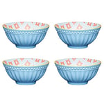 KitchenCraft Set of 4 Glazed Stoneware Bowls with Embossed Diamond Pattern, Red & Blue Ceramic Bowls with Footed Base, Microwave & Dishwasher Safe, 15.7 cm (6"), POKCBOWL32