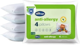 Silentnight Luxury Anti Allergy Pillows 4 Pack - Soft Medium Support Pillows Filled with Anti-Bacterial Anti-Allergy Fibres Ideal for Back and Side Sleepers - Machine Washable - Pack of 4,White