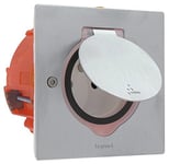 LEGRAND - Prise Etanche IP44 avec Clapet de Protection + Boîte à Encastrer - Pour Sol et Plan de Travail - Usage Intérieur ou Extérieur Protégé - Prise 2P+T - Fabriqué En France - Inox