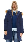 Orolay Manteau en Duvet Isolé pour Femme Veste Matelassée à Capuche D'hiver en Fausse Fourrure Marine M