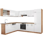 Vicco - Cuisine en angle R-Line, Blanc brillant/Chêne doré, 227 x 287 cm sans plan de travail