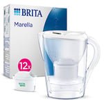 BRITA Marella Water Filter Jug White (2.4L) Annual Pack incl. 12x MAXTRA PRO All-in-1 cartridge - fridge-fitting jug with digital LTI and Flip-Lid - now in sustainable Smart Box packaging