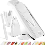 Coupe-Légumes Börner V5 (Plus Set) • Mandoline en V Réglable + Accessoires Supplémentaires + Éplucheur • Avec Lame en V en Acier Inoxydable • Pour Tranches, Bâtonnets, Dés • Blanc