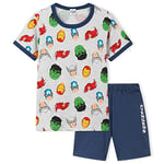 Marvel Pyjama Enfant Garcon, Ensemble de Pyjama Court Été T-Shirt et Short, Vêtements de Nuit Enfant Ado Tailles 3-14 Ans Super Héros Spiderman Avengers Hulk (Gris/Bleu Avengers, 7-8 Ans)