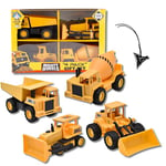 Mighty Wheels Steel 4 Pack of 4.75" Truck Toys - 1 x Dump Truck, 1 x Front Loader, 1 x Cement Mixer and 1 x Bulldozer Toys - Construction Toys for 3+ Year Old Boys and Girls