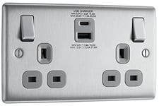 BG Electrical Double Switched Power Socket with Type A and C USB Charging Ports