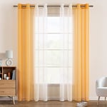 EMEMA Rideau Voilage Rideaux Dégradé à Oeillet Voilages Intérieur Fenêtre en Polyester Couleur Changée Voile Transparent Décor pour Salon Chambre Bureau Lot de 2, 140x225 CM Orange