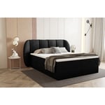 Lit adulte 160x200 cm bilbao - rembourré avec rangement et matelas – tissu velours - noir