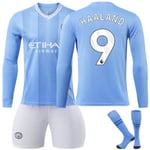 2023-2024 Manchester City Home Barn Långärmad Fotbollssats nr. 9 Haaland- Perfet 8-9Y