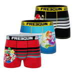 FREEGUN Boxer Homme Super Mario, Caleçon Homme Toad, Luigi et Peach (Lot de 3), Noir/Blanc/Jaune/Rouge/Bleu XL