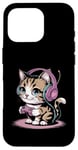 Coque pour iPhone 16 Pro Kawaii Cat Casque audio manette de jeu vidéo Costume chaton