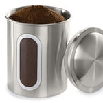Xavax Boîte en acier inoxydable (avec fenêtre, pour 500g de grains de café en poudre, étanche à l'air, anti-arômes, anti-empreintes digitales, boîte à thé ou de café) Argent