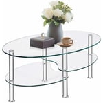 Costway - Table Basse en Verre Trempé Table de Salon avec 3 Etagères pour Salle, Salon, Chambre 90x50x45cm Transparente