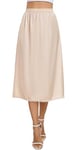 Vlazom Jupon Femme Longue Fond de Jupe Femmes Léger Jupe sous Robe Taille élastique Confortable Jupon pour Femme Jupon,A-Beige,L