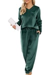 Lovasy Fleece Pyjamas for Women Warm Womens Pyjama Sets Ladies Fluffy fleece Pyjamas Twosie Fluffy Pjs for Women Sets Soft Fluffy Loungewear with Pockets for Winter,Dark Green,XXL