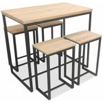 Sweeek - Set table haute rectangulaire loft avec 4 tabourets de bar. acier et décor bois. encastrable. design