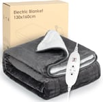 Electric Heated Blanket Throw, Flannel Sherpa Fleece, 4 Heat & Timer Settings, 1