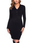 Wayleb Robe Pull Hiver Chic Femmes Hiver Élégant Robe en Tricot Automne Hiver Pull Robe Serré Col V Long Midi Chandail à Manches Longues Mince Chaud Officiel Décontracté