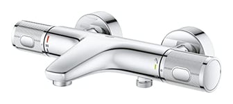GROHE Precision Feel – Wall Mounted Exposed Thermostatic CoolTouch Bath Mixer (Diverter Bath/Shower, Knurl Grip, Safety Button at 38°C, EcoButton, Metal Escutcheon), Size 313 x 173mm, Chrome, 34788000