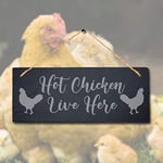 Stukk Warning Coop Protected Attack Hanging Chick Shed Sign (Hot Chicken), Natural Engraved Slate Stone Plaque, 30x12cm (Large)