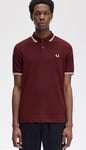 Mens Fred Perry Twin Tipped Short Sleeve Polo Shirt Top Port Red White Size XS