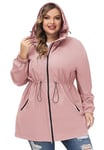 Hanna Nikole Manteau Imperméable Long À Capuche Pour Femme - Coupe-Vent Léger Et Imperméable Avec Fermeture Éclair Veste De Sport Avec Poches Rose 56