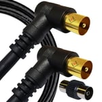 TV Aerial Cable Extension RF Fly lead Gold Plated Connectors right angled  2M