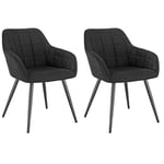 WOLTU Lot de 2 Chaises de Salle à Manger avec accoudoirs, Chaise de Salon Structure en métal et Assise en Lin,Noir BH107sz-2