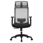 SONGMICS fauteuil de bureau, chaise de bureau en toile, siège ergonomique, pivotant à 360°, support lombaire réglable, appui-tête, accoudoirs, inclinaison du dossier jusqu’à 120°, gris OBN55BG