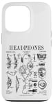 Coque pour iPhone 13 Pro Casque audio vintage breveté DJ Gamer Podcaster Musique