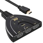 AXFEE Switch HDMI 4k,3 Entrée 1 Sorties Automatique Splitter HDMI avec Câble Haute Vitesse,Switch HDMI Automatique Ultra 4K 3D HD 1080P avec Commutateur pour Xbox PS4 Roku HDTV,HDTV,DVD,Bluray Player