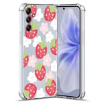 Nuxiady Coque pour Samsung Galaxy S24 FE Silicone Transparente Antichoc Housse TPU Fleur Anti-Rayures Étui Bumper avec Coins Renforcés Cover pour Galaxy S24 FE, Fraise