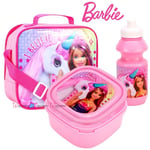 Back to School Kids Barbie Unicorn Insulated Lunch Bag Box Bottle 3Pc Set Girls