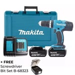 Makita DHP453F001 Combi Drill + 2 x 3Ah Batteries, Charger & Case + FREE B-68323