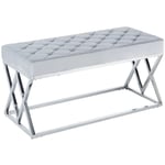 Homy France - Banquette triangle capitonnée chrome velours Gris 97x44x46 cm