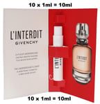 10 x Givenchy L'Interdit Eau De Parfum EDP Travel Spray (10 x 1ml) 10ml