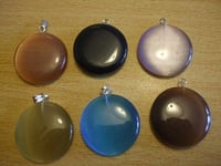 Flat Disc Cats Eye Glass Pendants Mix 6 Pendants Mixed Colours Uk Seller B49