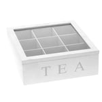 Wooden Tea Box, Tea Box In White, Tea Box With 9 Compartments, Large Tea Bag Box, White