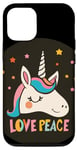 Coque pour iPhone 13 Licorne heureuse avec amour et paix