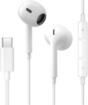 Ecouteurs Filaires Usb-C Pour Iphone 15 Ecouteurs Semi-Intra-Auriculaires Hi-Fi Stereo Usb C Avec Microphone Et Contrôle Du Volume Pour Iphone 15,Samsung S24/S23,Ipad Et Air-Blancs