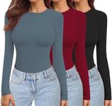 Ekouaer Hauts Thermiques Femme à Manches Longues Chemises Basiques Col Rond 3 Pièces Maillot de Corps T-Shirt Chaud Noir + Rouge + Bleu Marine XXL