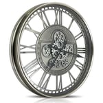 DORBOKER Real Moving Gears Wall Clock Large Modern Metal Clocks for Living Room Decor, Industrial Steampunk Unique Vintage Rustic Decorative Clock for Home Farmhouse Office,70cm,Gunmetal Roman