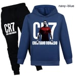 CR7 Ronaldo Pojkars Träningsoverall Fotboll Hoodie Sweatshirt Hoodie Toppar + Byxor Utrustning Marinblå Marinblå Navy blue 150 cm