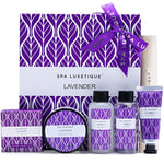 Spa Luxetique Spa Gift Set, Women Gift Sets, 6pcs Lavender Bath Sets, Travel Pamper Box with Hand Cream, Body Lotion, Bubble Bath, Shower Gel, Spa Sets for Women Gifts, Christmas Gifts