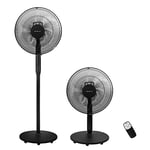 Emerio FN-126821 Ventilateur sur pied 2 en 1 Hauteur 40 cm Diamètre 5 pales 3 vitesses Fonction oscillation Minuterie Télécommande utilisable comme ventilateur de sol ou de table Noir