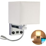 Applique murale de chevet, lampe murale LED USB flexible Lampe de lecture Support de bras pivotant pour chambre à coucher E27 Veilleuse murale