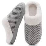 Hiver Pantoufles Femmes en Mousse Mémoire Confort Laine-Peluche Maison Intérieur Mignon Mules Chaussons Anti-Slip Chaud Souple House Chaussures pour Dames Indoor Outdoor, Gris.xmt, 40/41 EU